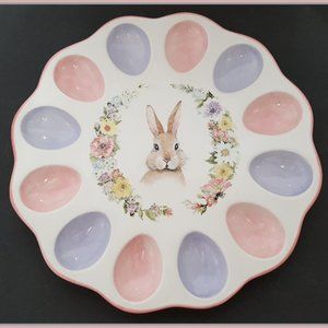NEW Certified International Easter Garden Bunny 3-D Deviled Egg Plate 11.25"